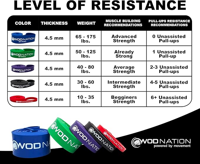 WOD Nation Pull Up Assistance Bands (10-175lbs Band) - Best for Pullup Assist, Chin Ups, Resistance Bands Exercise, Stretch, Mobility Work & Serious Fitness - 41 inch Straps
