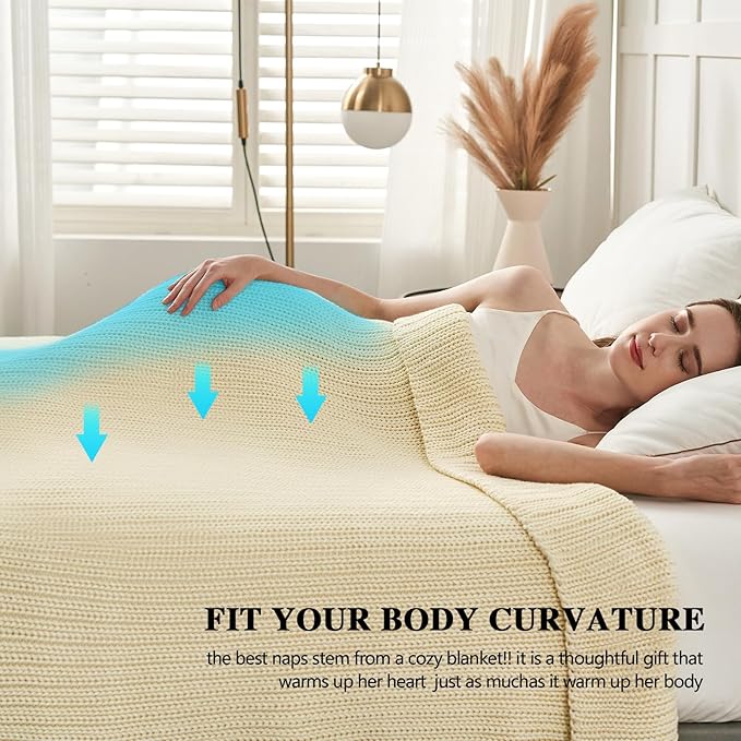 L'AGRATY Knitted Weighted Blanket - 48"x72" 12lbs Cooling Chunky Knit Heavy Blanket for Adults Braided Crochet Throw Thick Cable Yarn Knit Decorative No Beads Evenly Weighted Machine Washable