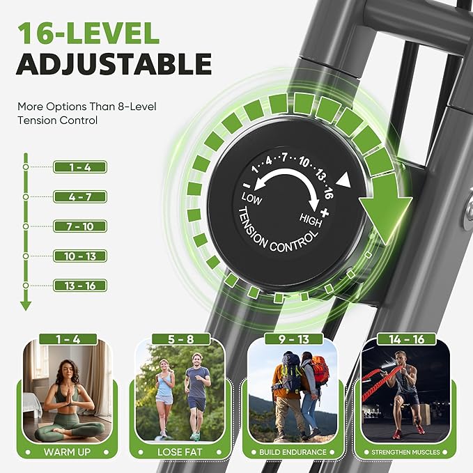 Exercise Bike, 5 in 1 Foldable Stationary Bike for Seniors, 16-Level Adjustable Magentic Resistance, Indoor Workout Bike with 330LB Capacity, Comfortable Seat Backrest X-bike