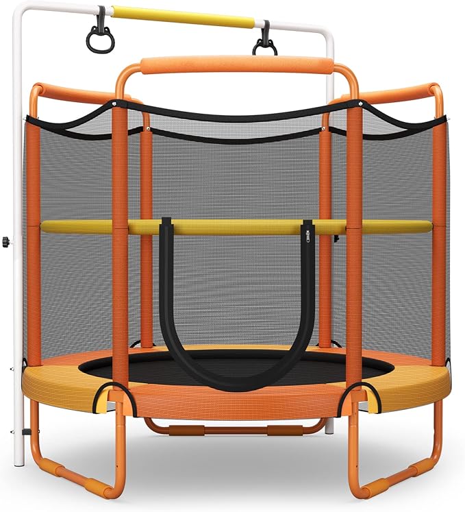GYMAX 5FT Trampoline for Kids, ASTM Approved with Safety Net & Kitten Trapeze Rings, Indoor/Outdoor