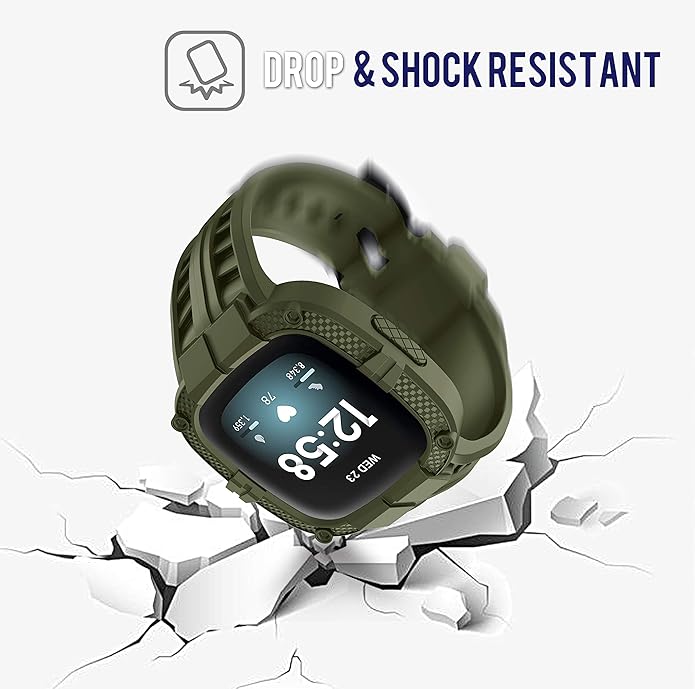 GELISHI Compatible with Fitbit Versa 3 Bands with Bumper,TPU Sport Protective Case Rugged Protector Replacement Strap Accessories for Fitbit Sense/Fitbit Versa 3 Smart Watch