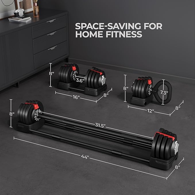 Yaheetech Adjustable Dumbbell Set Free Weight Dumbbells 40lbs/52.5lbs/90lbs Fast Adjust Dumbbells Dumbbell Weight Set, with Tray for Men/Women Strength Training Equipment