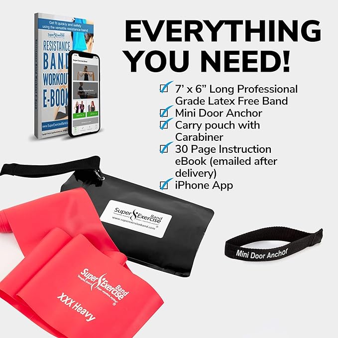 7Ft Long Resistance Bands for Stretching - Resistance Bands Set with Door Anchor - Exercise Bands Including Carry Pouch, E-Book & App - Latex-Free Workout Bands