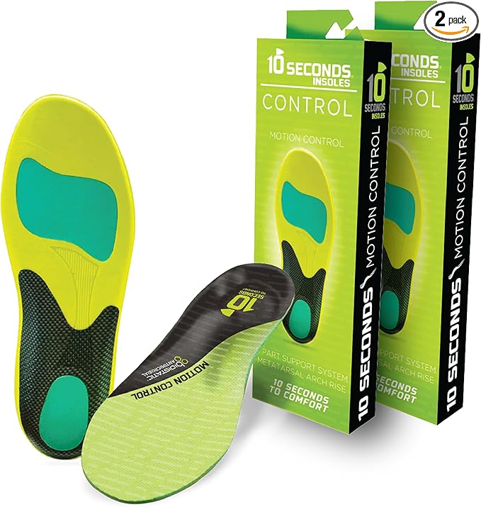 10 Seconds 3210 Motion Control Shoe Insoles, M 10, W 12 (2 Pack)