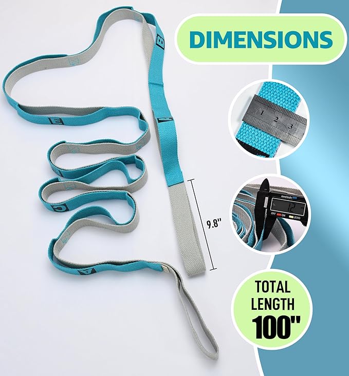 HiRui Stretching Strap Yoga Strap with Door Anchor, 14-Loops Non-Elastic Stretch Straps for Physical Therapy, Pilates, Dance, Gymnastics | Stretch Band with Workout Guide for Women & Men