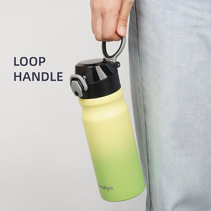 Insulated Water Bottle with Straw and Carry Loop,18 oz Stainless Steel Double Wall Vaccum Metal Water Flask with Leak-proof Lid,Lime