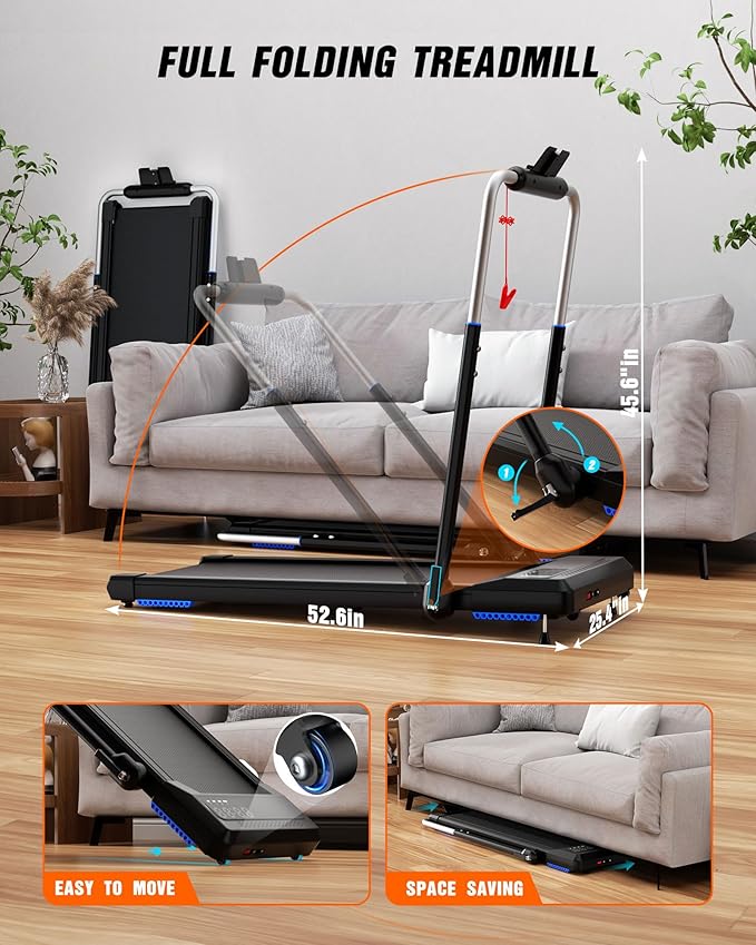 WELLFIT Treadmill for Home, 2 Level Incline Heavyduty Treadmill with Pulse Sensor, 4.0 HP, 1.0-10.0 MPH, 450/360 lbs Capacity, Large Running Area Treadmills with Bluetooth Player & LED Display