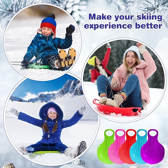 10 Pcs Snow Sled Board for Kids Outdoor Winter Plastic Skiing Boards with Handle Portable Downhill Sleds Snowboard Sleigh for Kids Snow Grass and Sand Boarding, 5 Colors