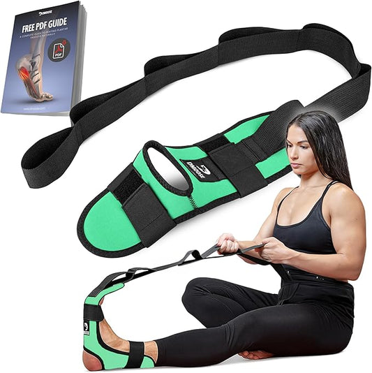 DMoose Fitness Foot & Calf Stretcher with Adjustable Padded Stretching Strap for Plantar Fasciitis, Hamstring, Heel Spurs and Achilles Tendonitis Relief - Yoga Leg Stretch Strap for Flexibility