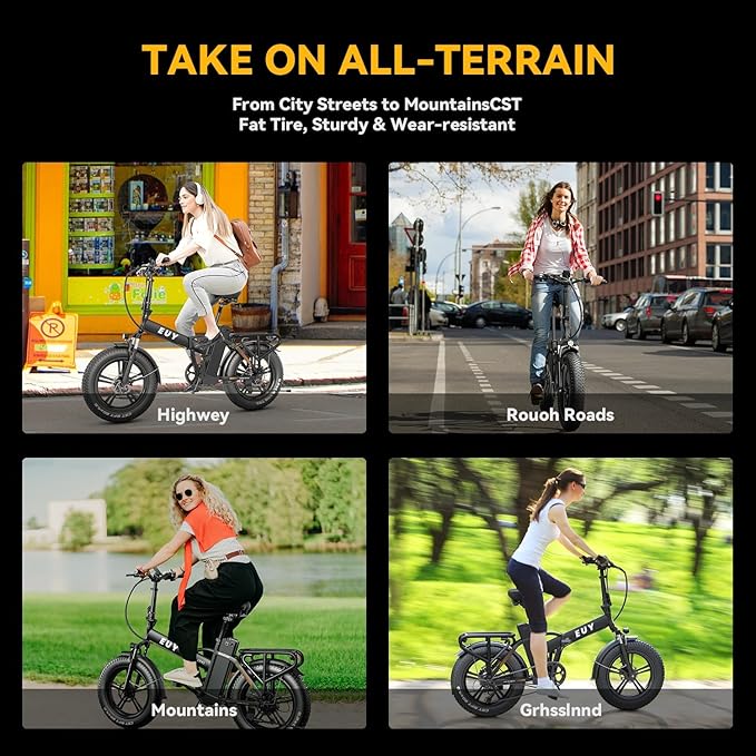 1000W Folding Electric Bike, 48V 20AH Large Removable Battery E Bike,30+MPH, 80 Miles Max Range, 20" Fat TireElectric Bike for Adults, Adult Electric Bicycles for CommuteBeach Snow