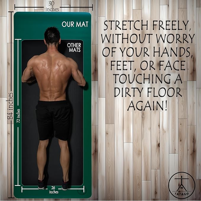 Tatago Hot Yoga Mat Non Slip-Professional Grade Natural Rubber Yoga Mat, Pliates Mat, Stretching Mat or exercise mats for home workout. Nonslip for Hot and Sweaty Classes. Includes Yoga Strap for Carrying and Stretching too.