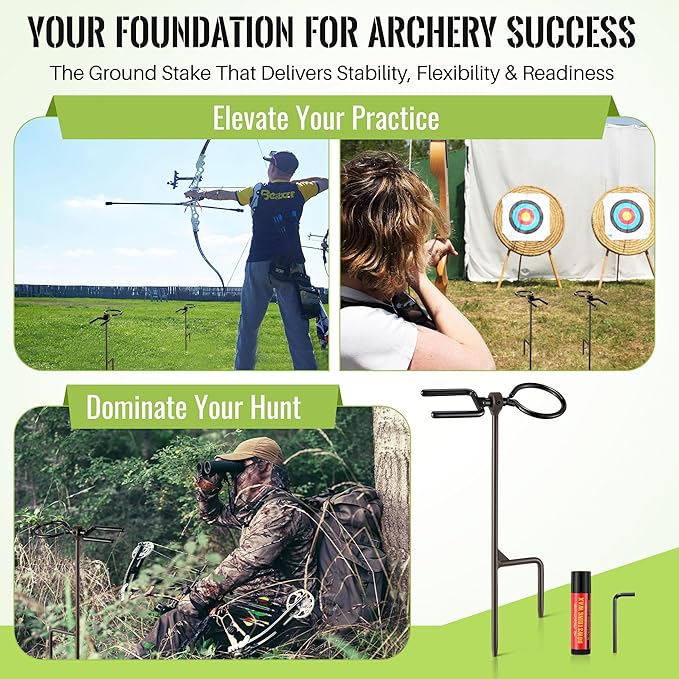 High Performance Portable Archer's Ground Bow Stake with Bowstring Wax, Durable and Versatile, Includes 360° Rotating Fork and Arrow Ring