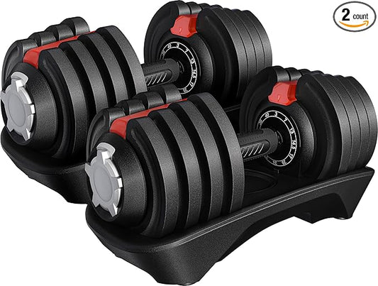 Yaheetech Adjustable Dumbbell Set 28/40/52.5/90LBS Adjustable Dumbbells Fast Adjust Dumbbell Weight Set with Anti-Slip Handle and Tray for Men/Women Home Gym Strength Training Equipment Single/Pair
