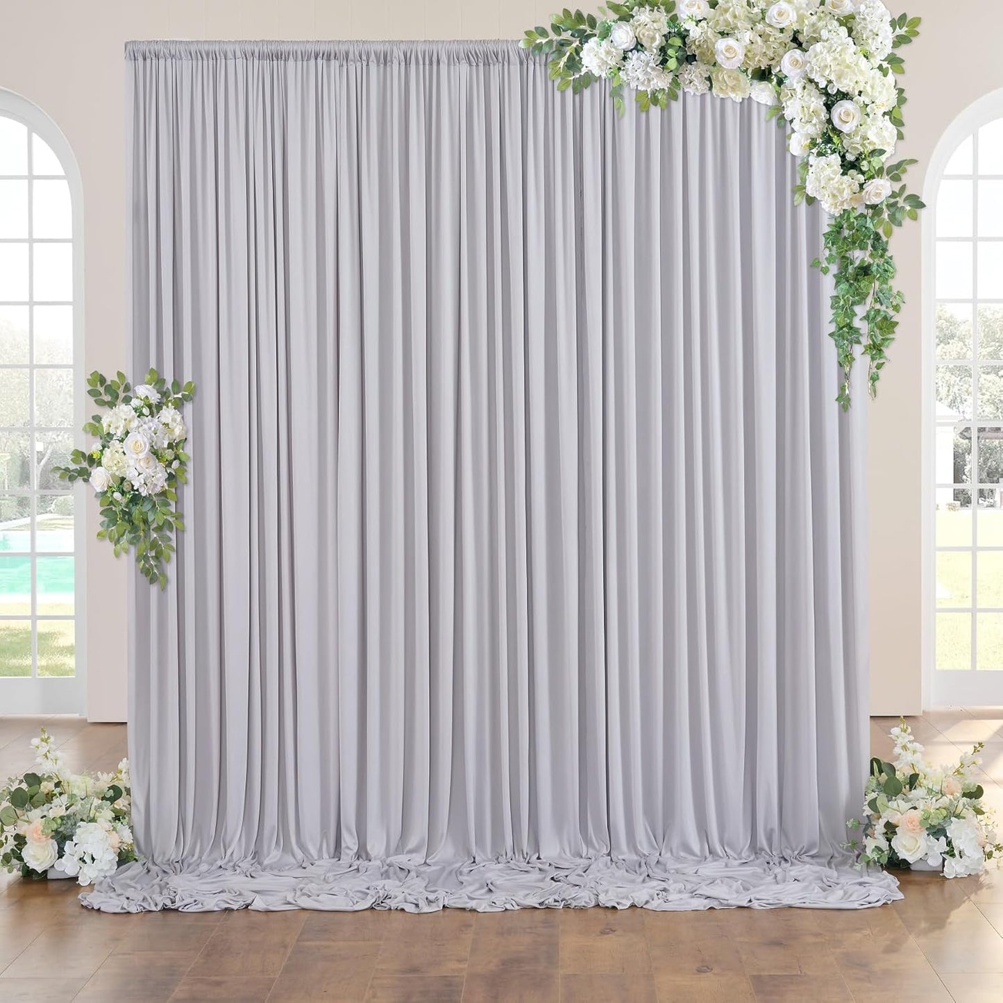 10 ft x 10 ft Wrinkle Free Silver Backdrop Curtain for Parties, Polyester Silver Grey Backdrop Drapes 2 Panels 5x10ft for Baby Shower Photoshoot Engagement Wedding Birthday Photography Background