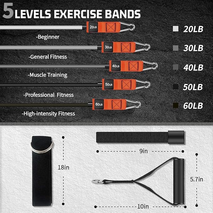 VEICK Resistance Bands, Exercise Bands for Working Out with Handles, Elastic Workout Bands for Men Women, Exercising Bands for Strength Training Equipment at Home Gym