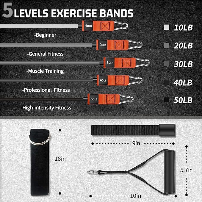 VEICK Resistance Bands, Exercise Bands for Working Out with Handles, Elastic Workout Bands for Men Women, Exercising Bands for Strength Training Equipment at Home Gym