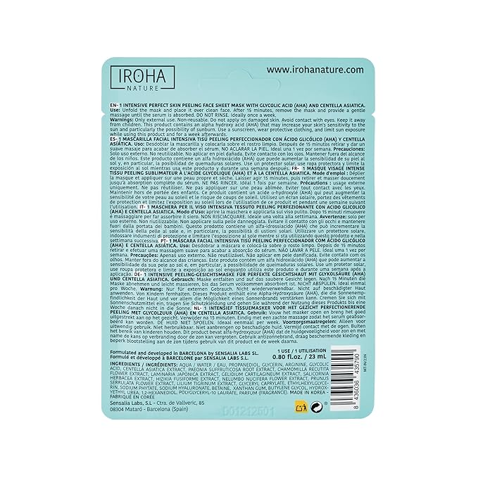 IROHA NATURE Glycolic Acid Peeling Face Mask (Pack of 15) | Skin Perfecting for a Radiant & Smooth Look | Instant Regeneration in Just 15 Minutes | Clean Beauty | 100% Vegan