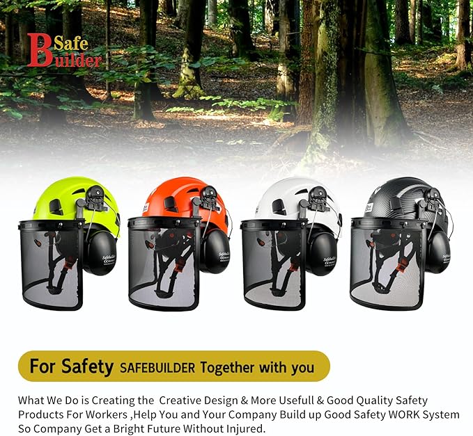 Forestry Safety Helmet with Build-in Visor Mesh Face Shield Ear Muffs 4 in 1 Chainsaw Safety Hard Hats