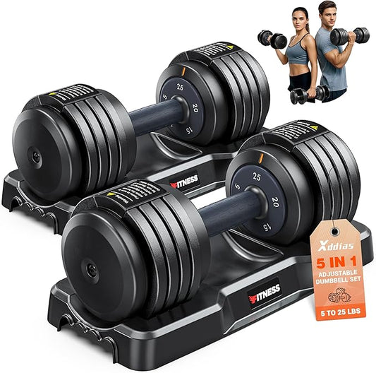 XDDIAS Adjustable Dumbbell Set of 2, 25/55/80LB Dumbbell Set-1Sec Adjustable Weights-5/10 in 1 Free Weights Dumbbells Set with Effortless Tray/No-Slip Handle-Compact Size for Women/Men at Home Gym