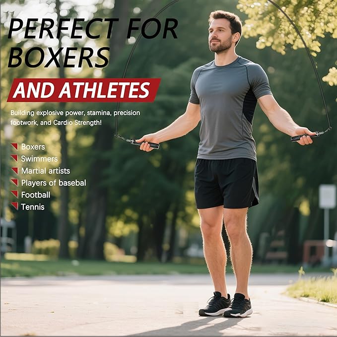 Weighted Jump Rope for Men Women -Interchangeable 1/5lb 1/4lb 1/2lb Heavy jump ropes - 360 Degree Spin - Length Adjustable,Ergonomics Leather Grip Skipping Rope for Fitness Weight Loss & More