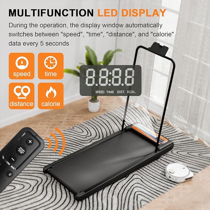 Walking Pad Treadmill, Adjustable 10% Incline 450LBS Capacity, 3.5HP 4 in 1 Portable Treadmills for Home Office, Under Desk Treadmill with Handle Bar, LED Display Remote Control