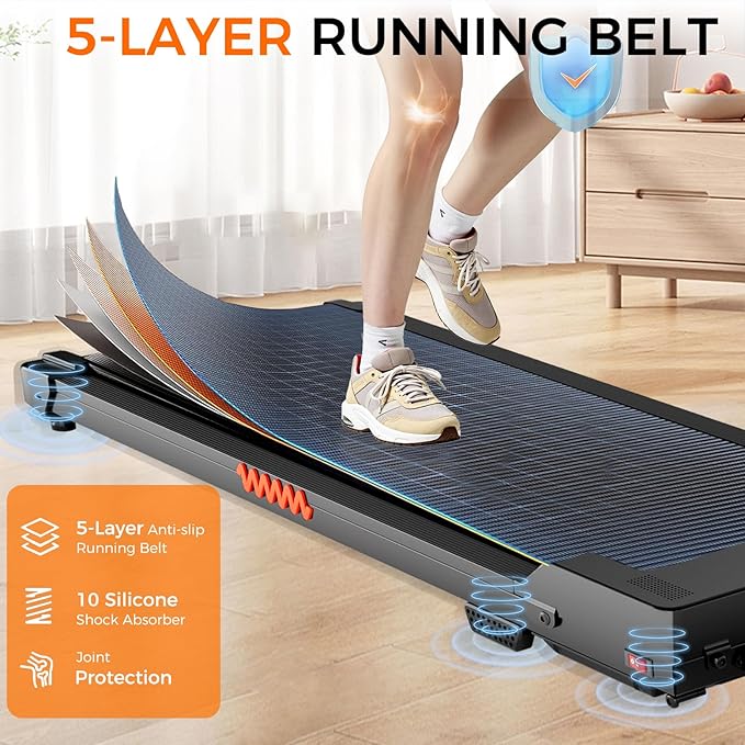 Under Desk Treadmill, 3.0HP Walking Pad with Handle Bar, Foldable Treadmills for Home Office, Running Machine with LED Display & Remote Control, Jogging Machine for Small Spaces