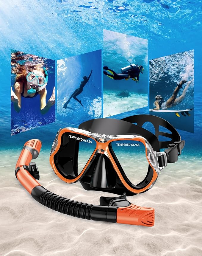 Greatever Dry Snorkel Set,Panoramic Wide View,Anti-Fog Scuba Diving Mask,Professional Snorkeling Gear