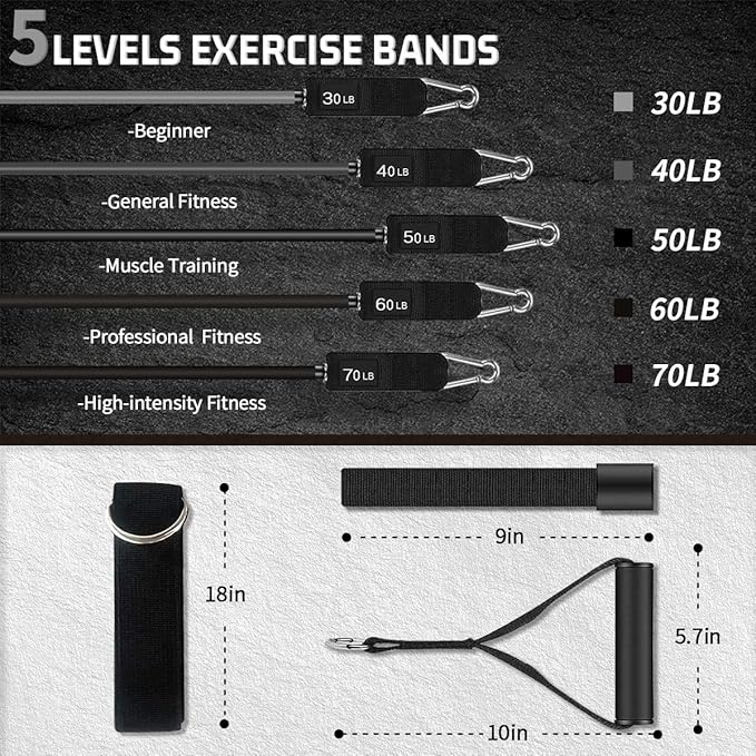 VEICK Resistance Bands, Exercise Bands for Working Out with Handles, Elastic Workout Bands for Men Women, Exercising Bands for Strength Training Equipment at Home Gym