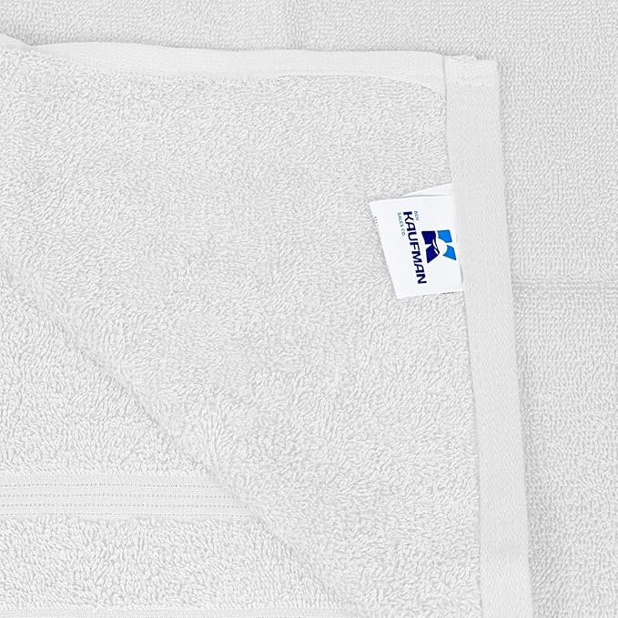 Kaufman - Premium Hand Towels Set for Bathroom, Spa, Gym, and Face Towel 100% Cotton Ring Spun, Ultra Soft Feel and Highly Absorbent Towels (12, White)