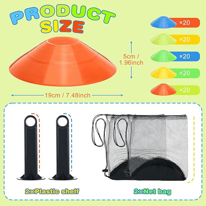 120 Pack Disc Cones Sports Soccer Cones Drills 2 Carry 2 Holders