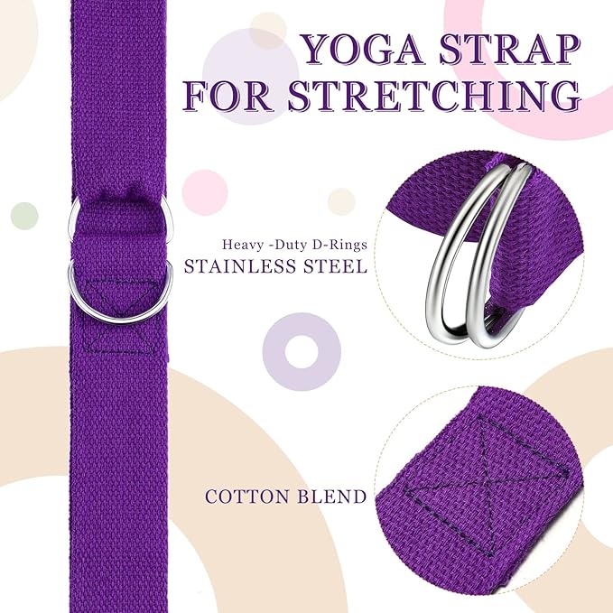 Leyndo 24 Pieces Yoga Strap Stretching Pilates Exercise Adjustable Straps 6 ft Non Elastic Yoga Belt with Adjustable D Ring Buckle for Pilates Gym Workouts Fitness