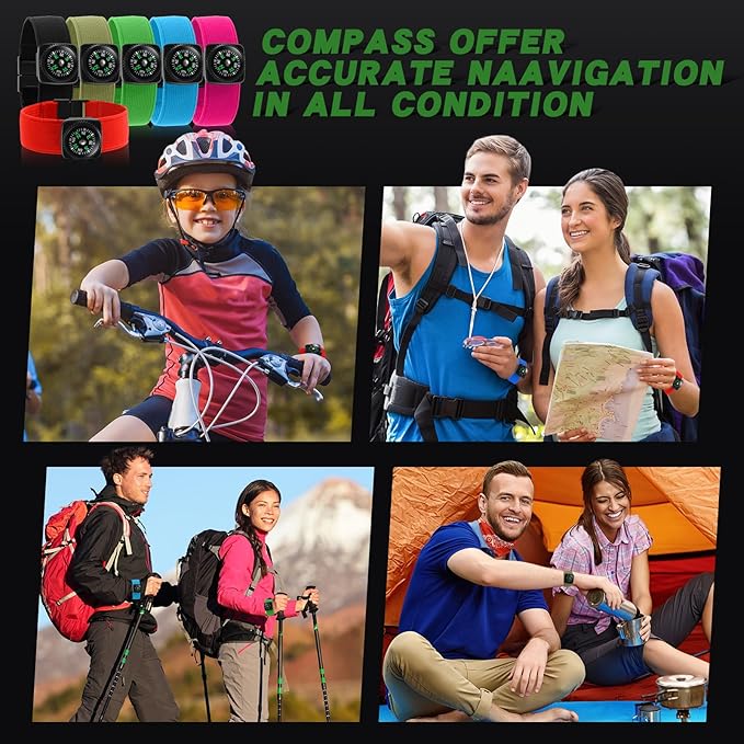 12 Pcs Wrist Compass Bracelet Compass Military Compass 6 Color