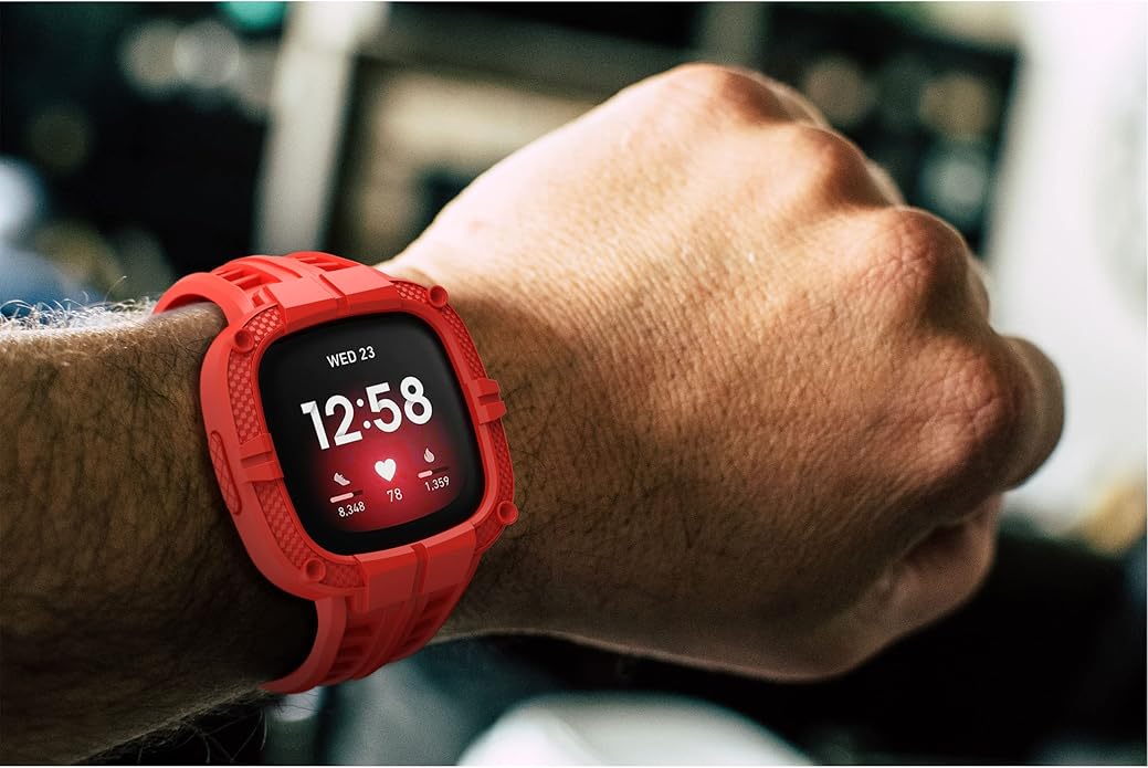 GELISHI Compatible with Fitbit Versa 3 Bands with Bumper,TPU Sport Protective Case Rugged Protector Replacement Strap Accessories for Fitbit Sense/Fitbit Versa 3 Smart Watch
