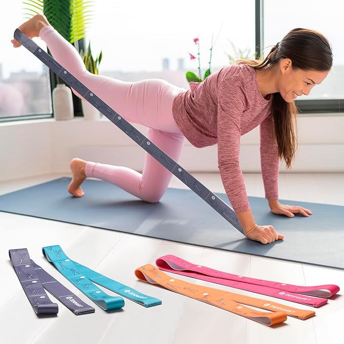 Yoga Strap for Stretching - 8 Loops Stretching Strap - Essential Yoga Accessories for Flexibility and Enhanced Stretching - Ideal Stretch Strap in Yoga and Pilates
