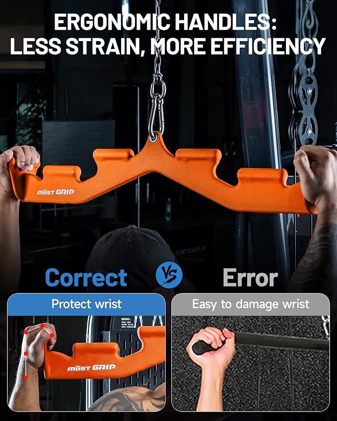 LAT Pull Down Bar with 6 Ergonomic Handles, Neutral Grip LAT Pulldown Attachments for Whole Back Training, Wide Grip LAT Pulldown Bars for Home Gym Cable