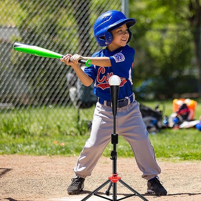 FDLS Baseball Batting tee for Adults and Youth Teens, Portable Tripod Stand Base Tee Easy Adjustable Height 27 to 46 inches for Hitting Training Practice, with Carrying Bag