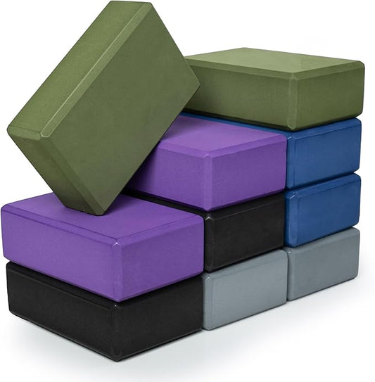 Sunshine Yoga 3" Yoga Block, 10 Pack Bulk EVA Foam Yoga Blocks, Firm and Supportive Yoga Brick, Balance Foam for Stretching, Pilates, and Workout, 3" x 6" x 9"