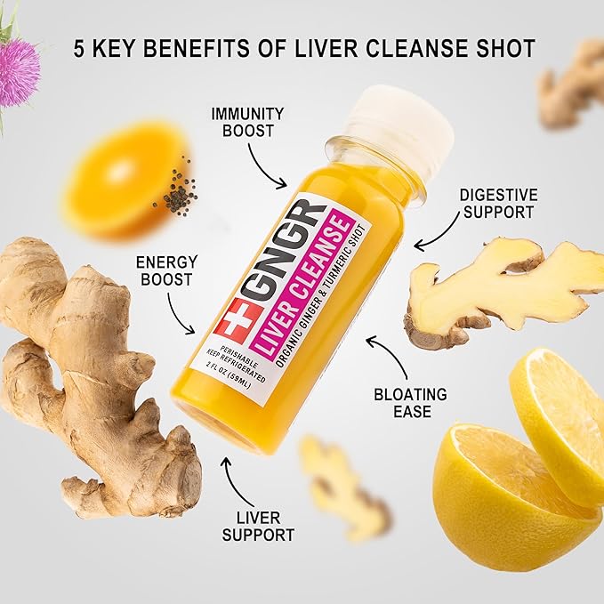 '+GNGR Liver Cleanse Shot, Cold-Pressed Ginger Shot with Milk Thistle, Dandelion Root, Turmeric Root, Immunity Shot for all natural Liver Support, Detox, Immunity, Digestion, Cleanse (2 Oz, Pack of 12)