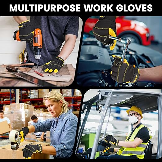JUMPHIGH Work Gloves for Men, Multi-Functional Light Duty Mechanic Gloves, Outdoor, Performance Fit, Touch Screen, Abrasion Resistant