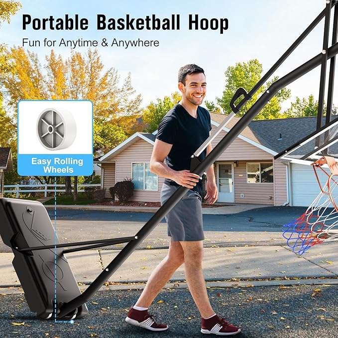 10FT Basketball Hoop Adjustable Easily, Basketball Hoop Outdoor with Shatterproof PC Backboard, Portable Basketball Hoops & Goals for Kids/Teens/Adults in Backyard, Driveway and Court
