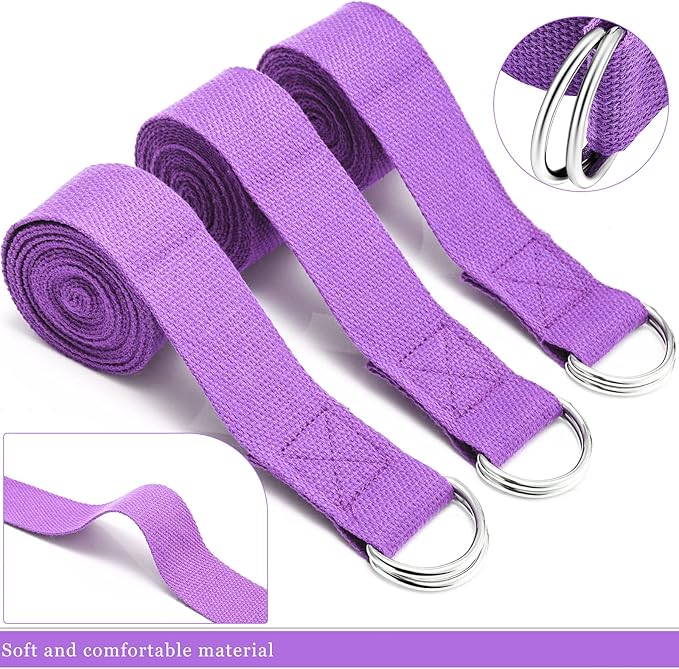 Leyndo 24 Pieces Yoga Strap Stretching Pilates Exercise Adjustable Straps 6 ft Non Elastic Yoga Belt with Adjustable D Ring Buckle for Pilates Gym Workouts Fitness