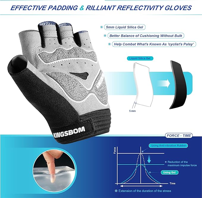 KINGSBOM Breathable Cycling Gloves, Shock-Absorbing Bike Gloves with Light Silicone Gel Pad, Anti-Slip Bicycle Gloves for Men and Women