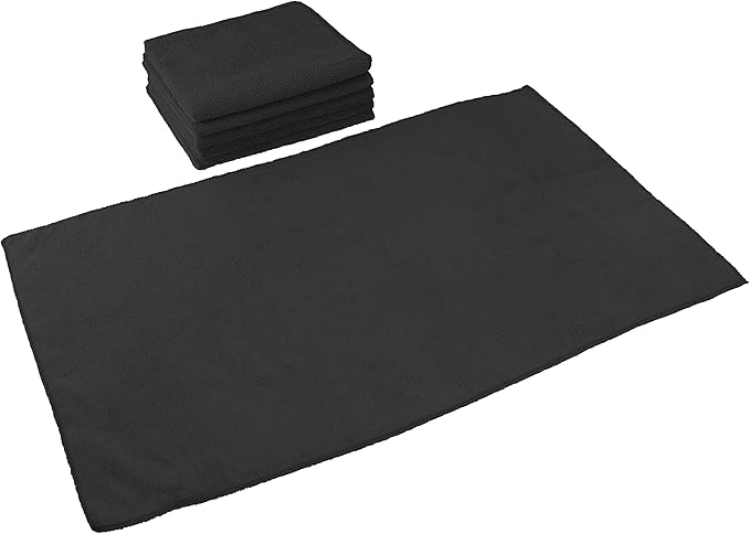 Arkwright Microfiber Gym Towel - Pack of 12 - Super Soft, Quick Dry Workout Sweat Towels, 300 GSM Lightweight & Absorbent for Sports, Working Out, Yoga, and Spa, 16 x 27 in, Black