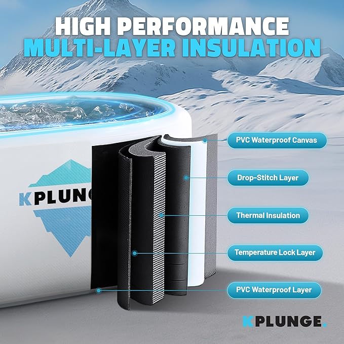 Kodiak 59" 1-Person Inflatable Cold Plunge Ice Bath or Hot Tub with 1 HP Chiller and Heater, PVC Insulated Lid, Hand Pump, Repair Kit, 110-Gallon Capacity, Indoor/Outdoor Tub β Gray