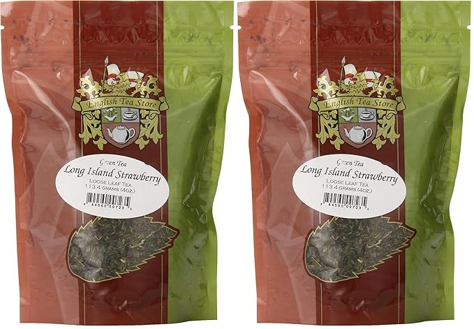 English Tea Store Loose Leaf, Long Island Strawberry Green Tea Pouches - 4oz, 4 Ounce (Pack of 2)