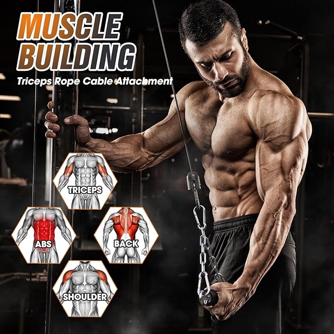 Lat Pull Down Machine Attachment, Tricep Rope Cable Attachment for Gym Cable Machine, Ergonomic Tricep Rope Exercise Handle Accessories for Home Gym