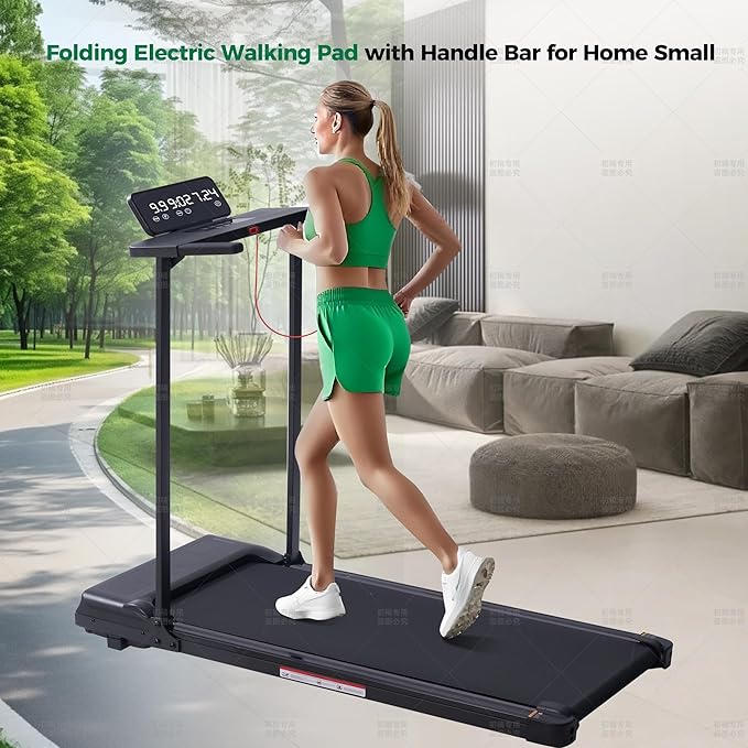 Walking Pad with Handle Bar, Folding Treadmill with Handles for Home Small Spaces, Compact Walking Pad Treadmill with Handle, 3.5HP Electric Portable Treadmills for Home, 400LBS Capacity