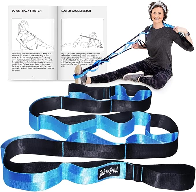 BOB AND BRAD 12 Loop Yoga Stretch Strap - Non-elastic for Stretching, Physical Therapy, Pilates, Dance, Gymnastics, and Athletic Trainers With Carry Bag