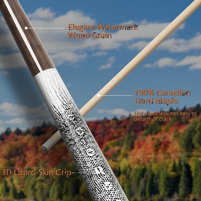 Kmise Professional Low-Deflection Pool Cue Stick, 58'' Canadian Hard Maple Wood Billiard Cue, 13mm Leather Tip, 3D Anti-Slip Grip, Precision Control for Adults/Beginners/Pros