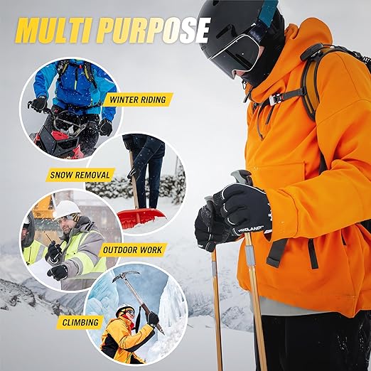 HANDLANDY Waterproof Insulated Work Gloves, 3M Thinsulate Thermal Winter Gloves for Men Women Touch Screen, Warm Ski Snowboard Cold Weather Gloves (Black, XX-Large)